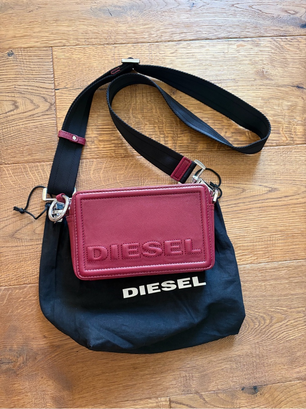 Diesel Burgundy and Black Crossbody Bag